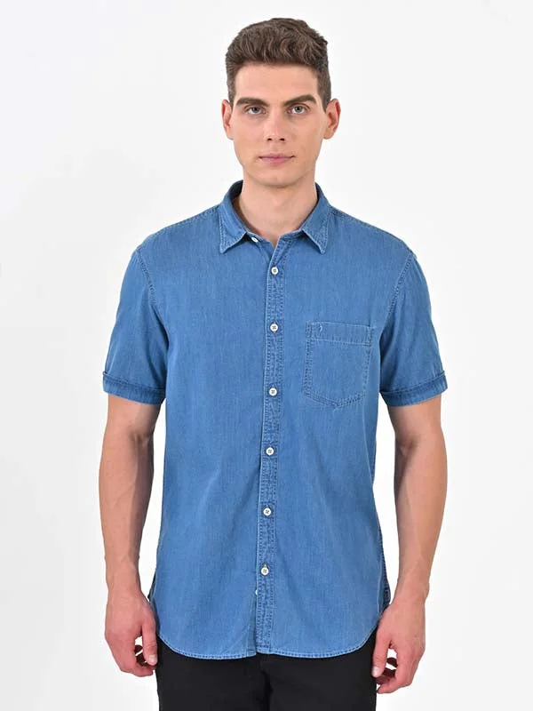 Men Solid Half Sleeve Cotton Shirt Adventure