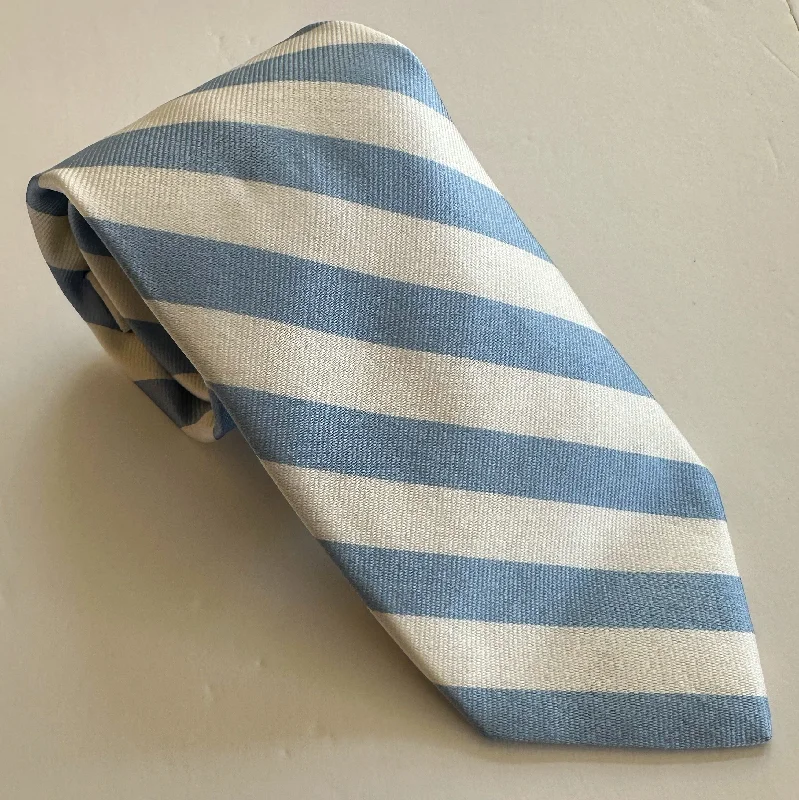 R. Hanauer Tie - Carolina Blue/White 1/2" Bar Stripe Streetwear Style