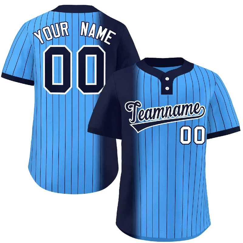 Custom Navy Powder Blue Gradient Stripe Fashion Authentic Two-Button Baseball Jersey Dapper Men's Bow