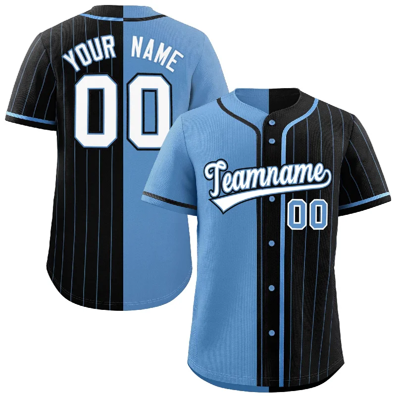 Custom Light Blue Black Stripe-Solid Combo Fashion Authentic Baseball Jersey Casual Men's Japanese 