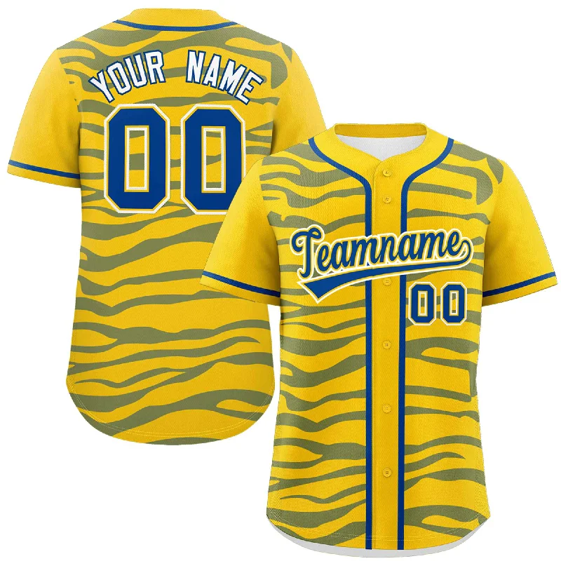 Custom Gold Royal Zebra Stripes Graffiti Pattern Authentic Baseball Jersey Sleek Men's Contemporary 