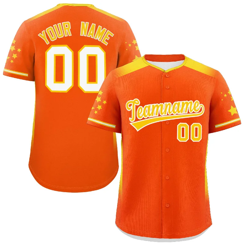 Custom Orange Gold Gradient Side Personalized Star Pattern Authentic Baseball Jersey Edgy Men's Punk