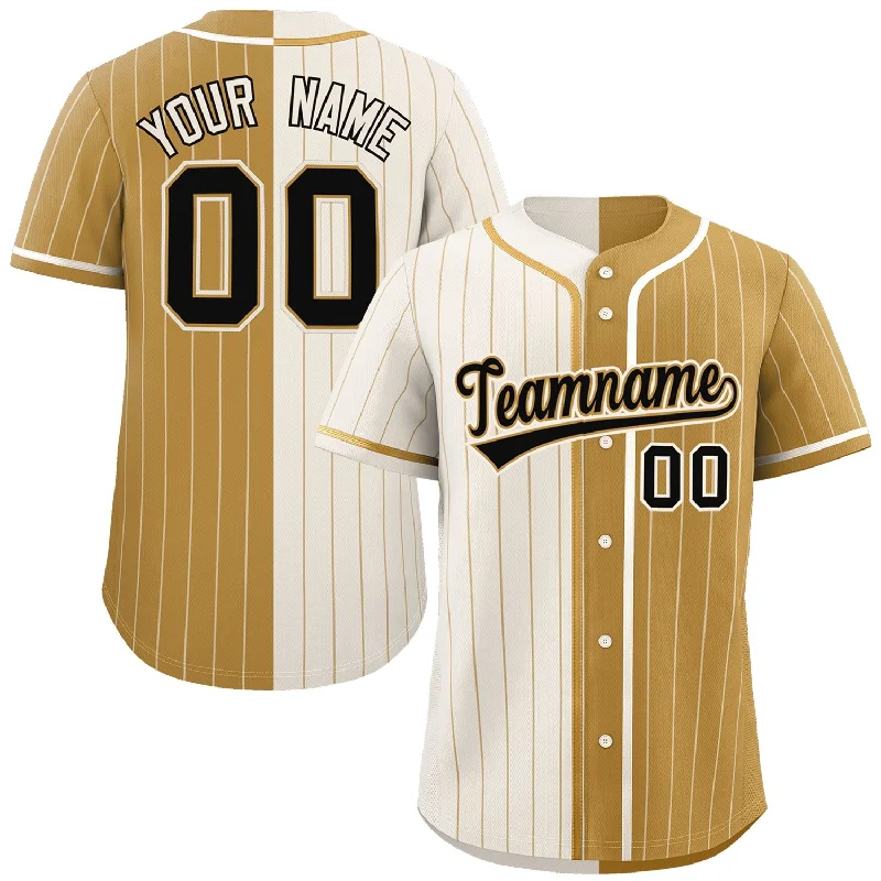 Custom Cream Old Gold Two Tone Striped Fashion Authentic Baseball Jersey Earthy Men's Sustainable 