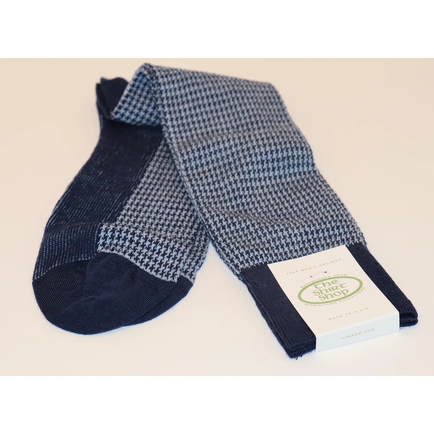 The Shirt Shop Dress Socks - Navy/Sky Houndstooth Cool Men's Distressed