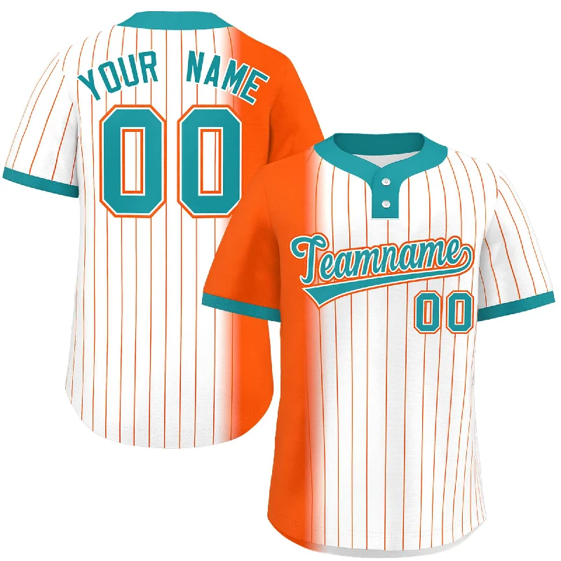 Custom Orange White-Aqua Gradient Stripe Fashion Authentic Two-Button Baseball Jersey Dynamic Men's High