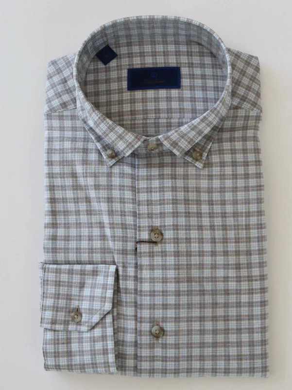 David Donahue Sand & Sky Brushed Check Shirt Elegant Men's Cashmere