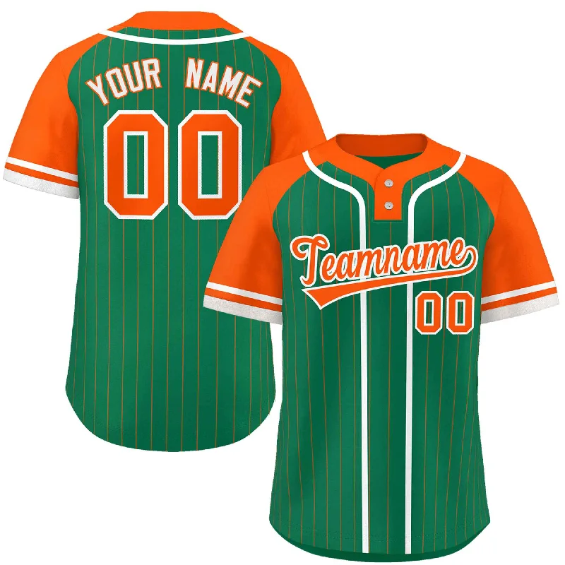 Custom Kelly Green Orange-White Stripe Fashion Raglan Sleeves Authentic Two-Button Baseball Jersey Sophisticated Men's 