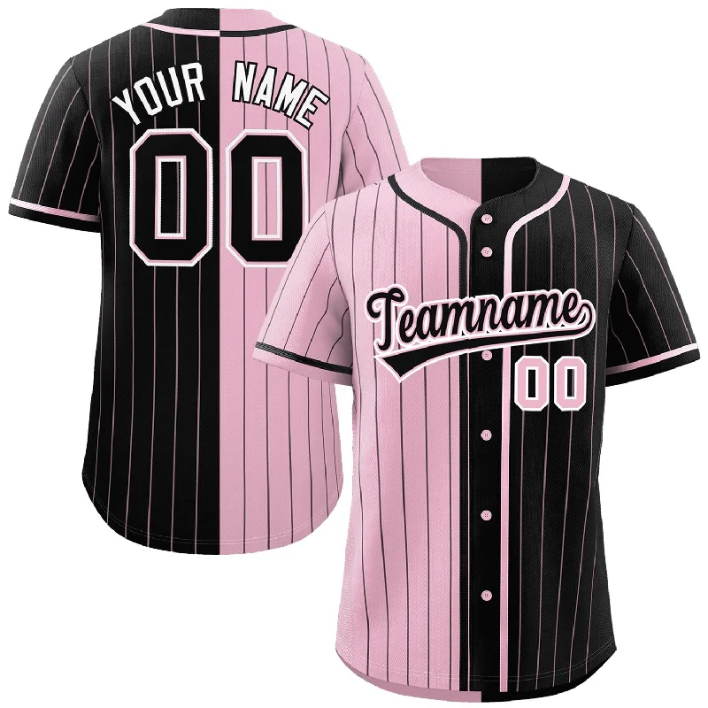 Custom Light Pink Black Two Tone Striped Fashion Authentic Baseball Jersey Youthful Men's Anime