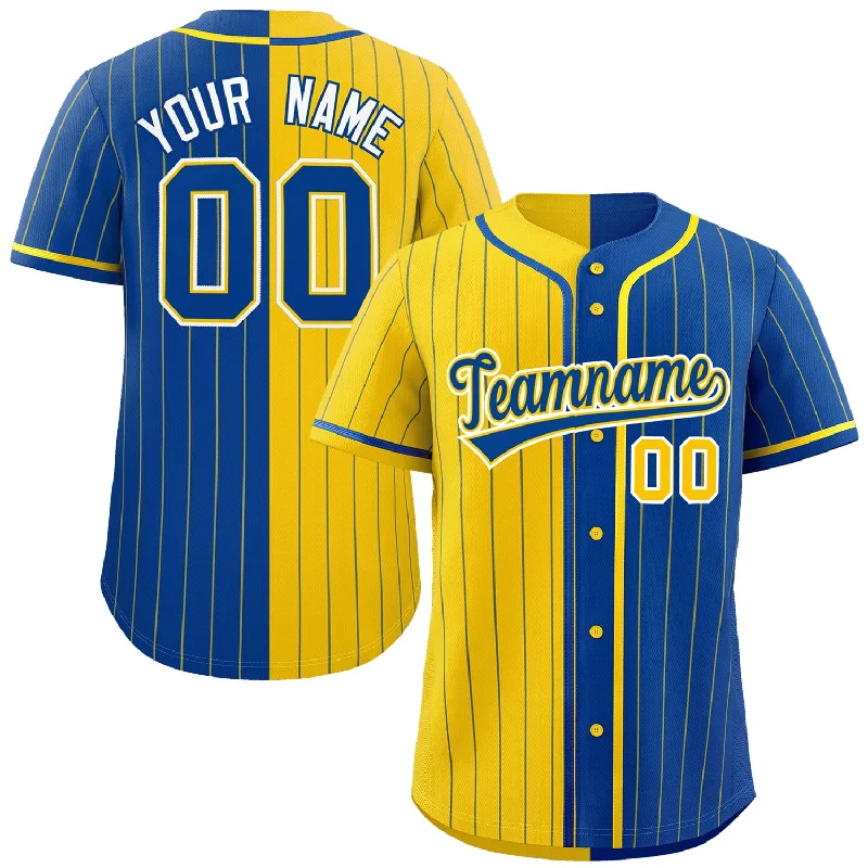 Custom Gold Royal Two Tone Striped Fashion Authentic Baseball Jersey Vacation