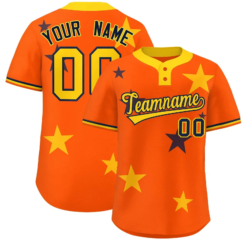 Custom Orange Gold Personalized Star Graffiti Pattern Authentic Two-Button Baseball Jersey Cool Men's Skate