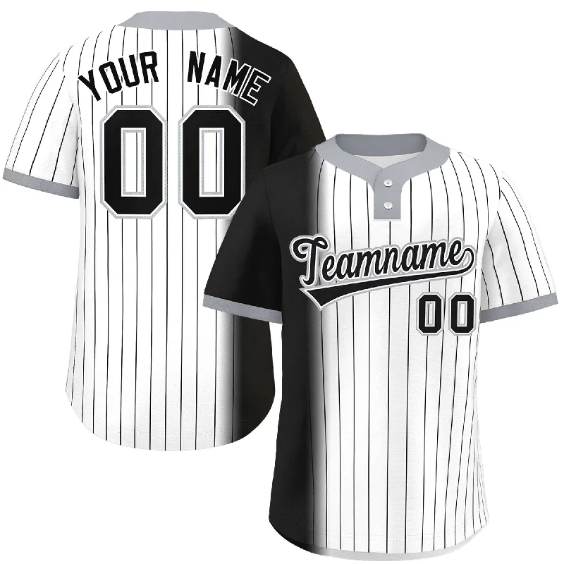 Custom Black White-Gray Gradient Stripe Fashion Authentic Two-Button Baseball Jersey Trendy Men's Oversized