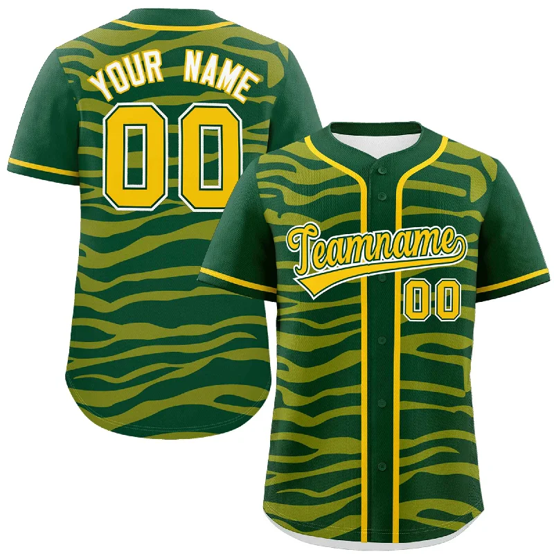 Custom Green Gold Zebra Stripes Graffiti Pattern Authentic Baseball Jersey Earthy Men's Sustainable 