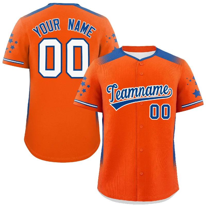 Custom Orange Royal Gradient Side Personalized Star Pattern Authentic Baseball Jersey Gym