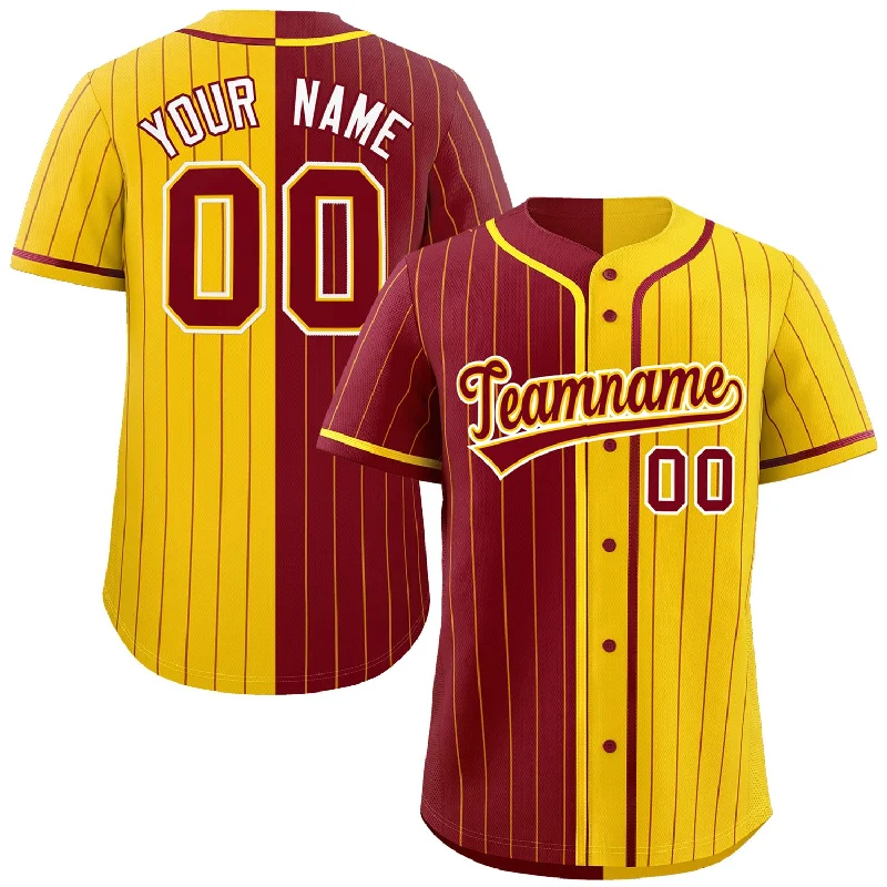 Custom Crimson Gold Two Tone Striped Fashion Authentic Baseball Jersey Trendy Men's Oversized