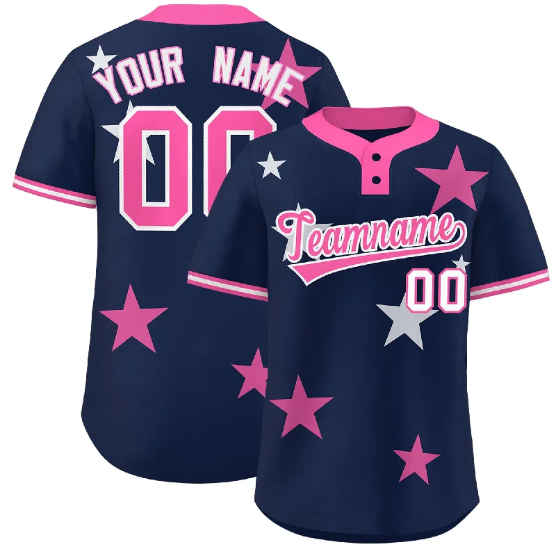 Custom Navy Pink Personalized Star Graffiti Pattern Authentic Two-Button Baseball Jersey Trendy Men's Bucket