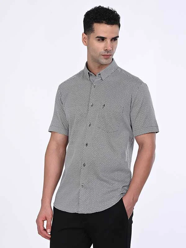 Men Printed Half Sleeve Cotton Stretch Shirt Dynamic Men's Glow