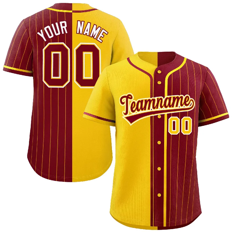 Custom Gold Crimson Stripe-Solid Combo Fashion Authentic Baseball Jersey Cozy Men's Winter