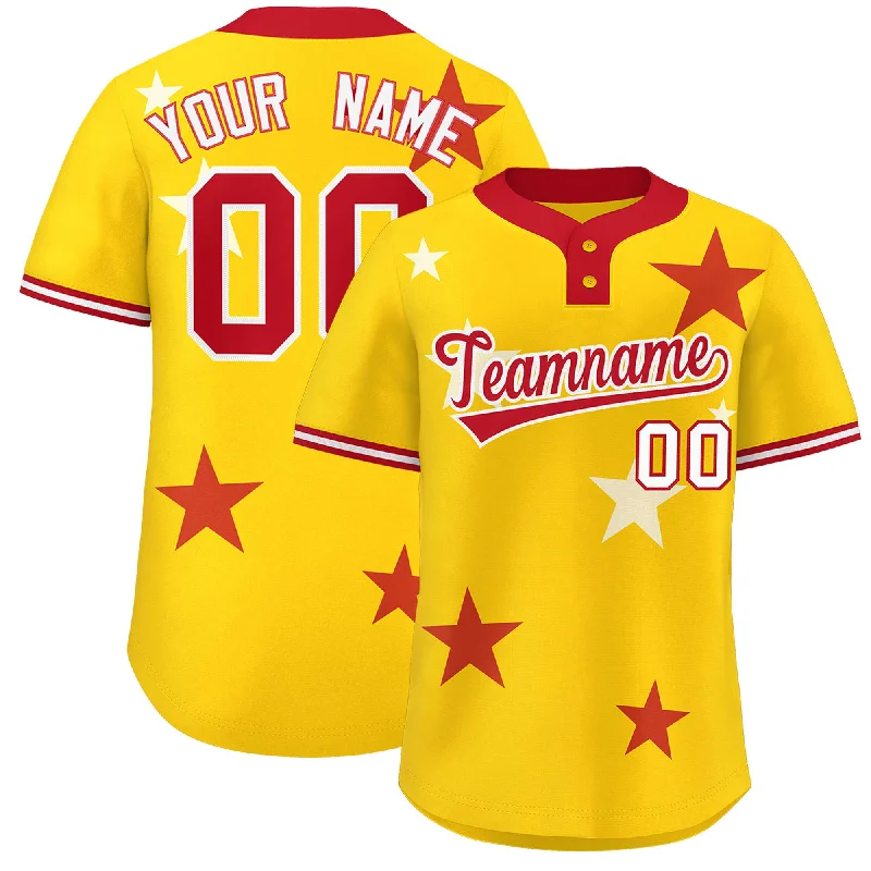 Custom Gold Red Personalized Star Graffiti Pattern Authentic Two-Button Baseball Jersey Bohemian Men's Free