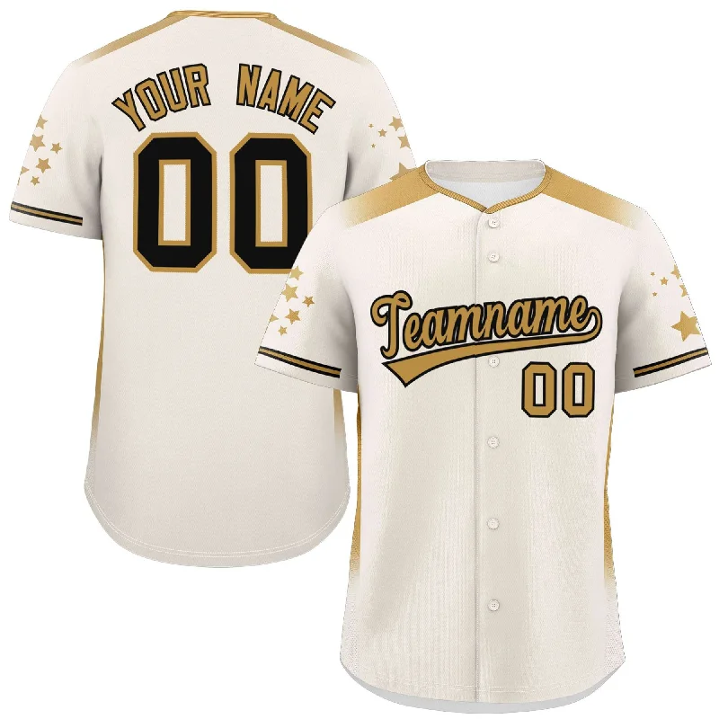 Custom Cream Old Gold Gradient Side Personalized Star Pattern Authentic Baseball Jersey Modern Men's Tech