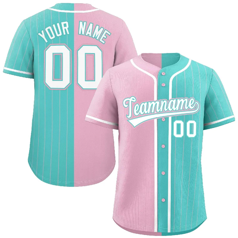 Custom Light Pink Aqua Stripe-Solid Combo Fashion Authentic Baseball Jersey Beach