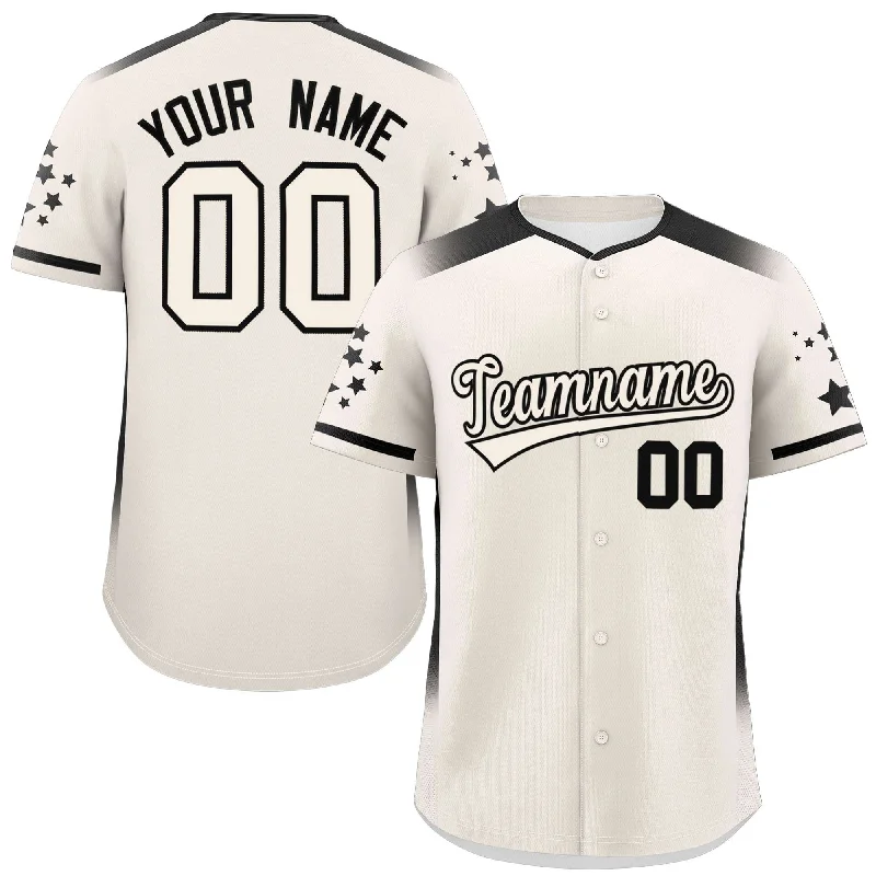 Custom Cream Black Gradient Side Personalized Star Pattern Authentic Baseball Jersey Adventure