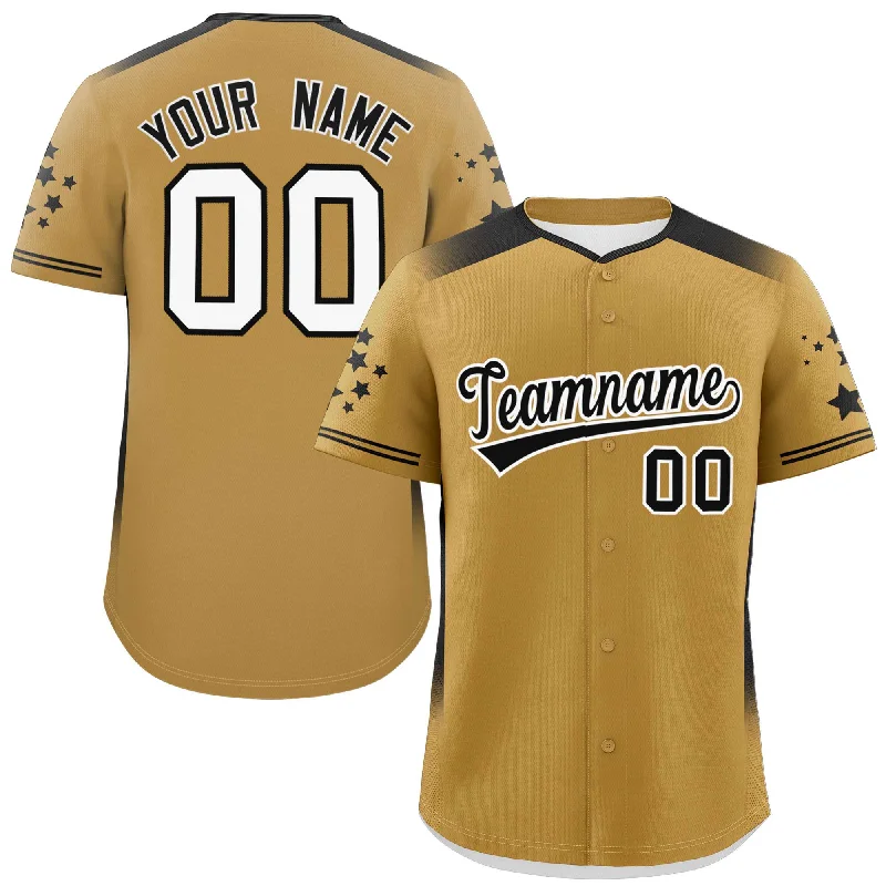 Custom Old Gold Black Gradient Side Personalized Star Pattern Authentic Baseball Jersey Luxurious Men's High