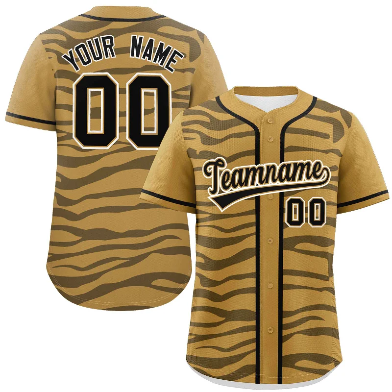 Custom Old Gold Black Zebra Stripes Graffiti Pattern Authentic Baseball Jersey Casual Men's Japanese 