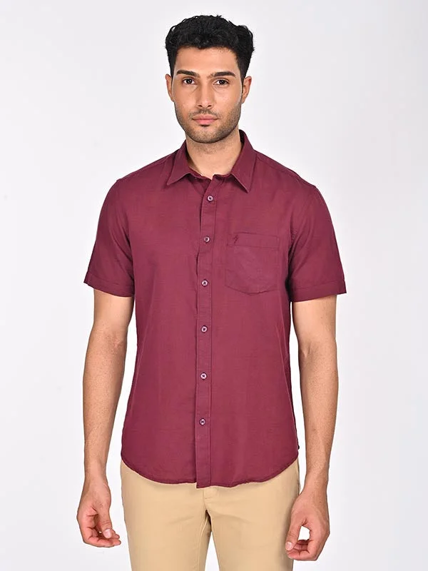 Men Solid Half Sleeve Cotton Blend Shirt Casual Men's Short