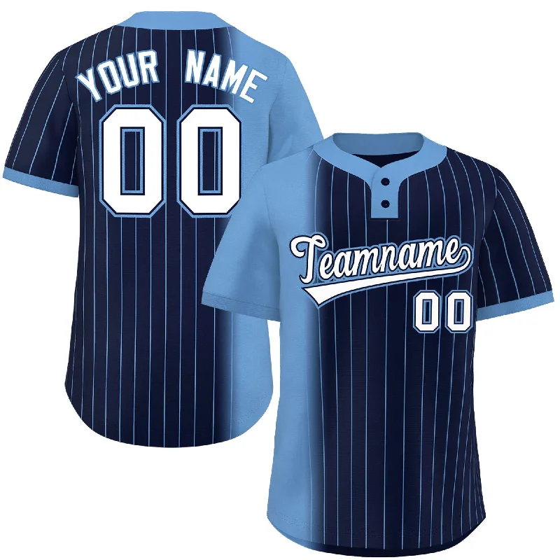 Custom Light Blue Navy Gradient Stripe Fashion Authentic Two-Button Baseball Jersey Masculine Men's Thick