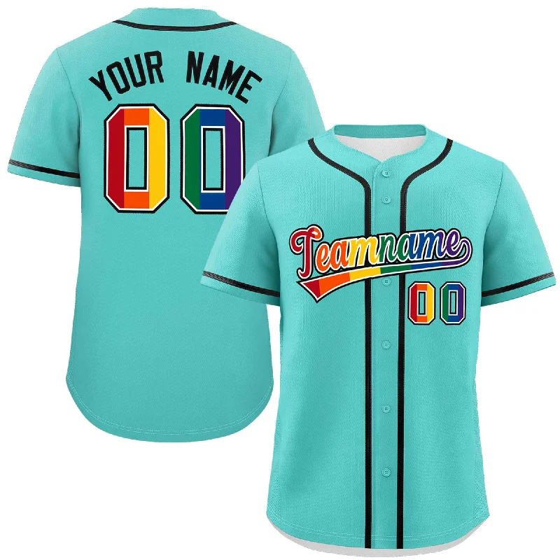 Custom Light Green LGBT Rainbow For Pride Month Classic Style Authentic Baseball Jersey Gym