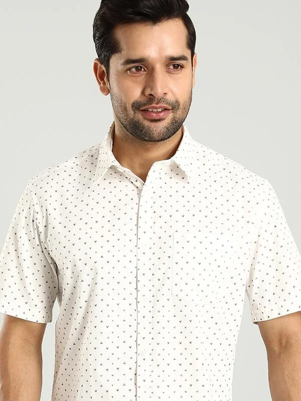 Men Printed Half Sleeve Cotton Shirt Polished Men's Satin