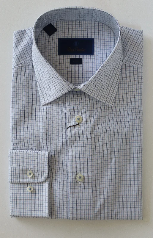 David Donahue Dress Shirt - White/Sky (Trim) Traditional Men's Wool