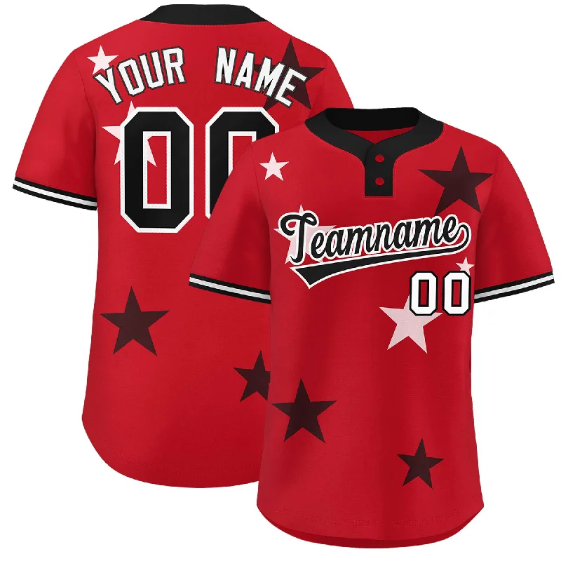 Custom Red Black Personalized Star Graffiti Pattern Authentic Two-Button Baseball Jersey Edgy Men's Punk