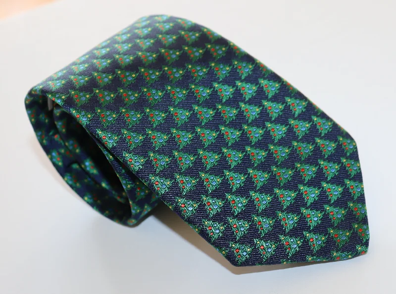 R. Hanauer Tie - Navy Christmas Tree Earthy Men's Hemp