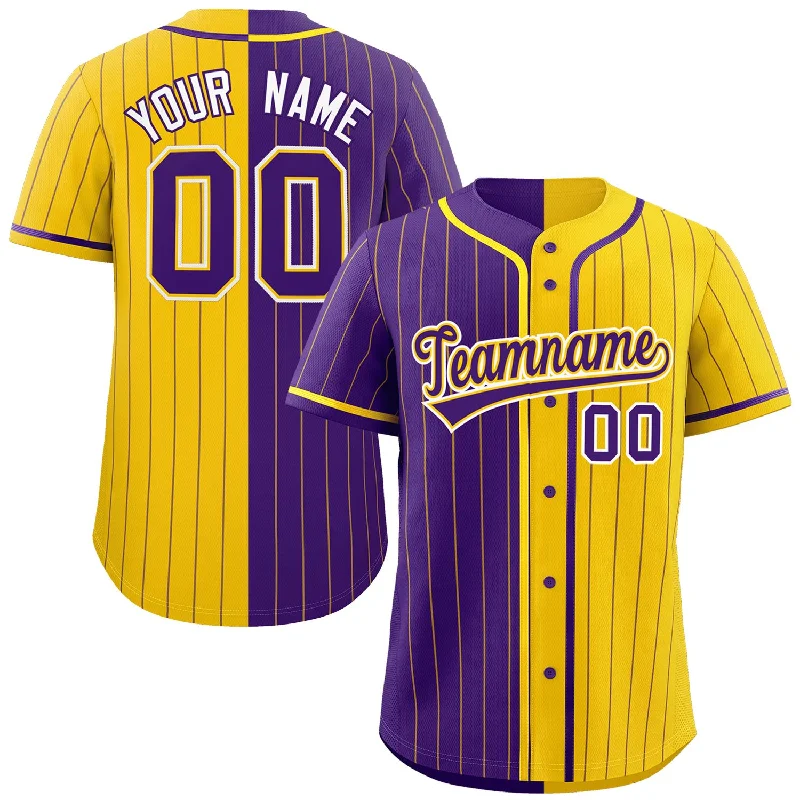 Custom Purple Gold Two Tone Striped Fashion Authentic Baseball Jersey Earthy Men's Hemp