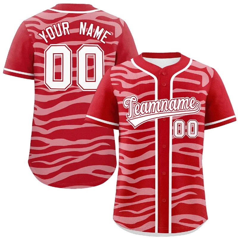 Custom Red White Zebra Stripes Graffiti Pattern Authentic Baseball Jersey Confident Men's Power