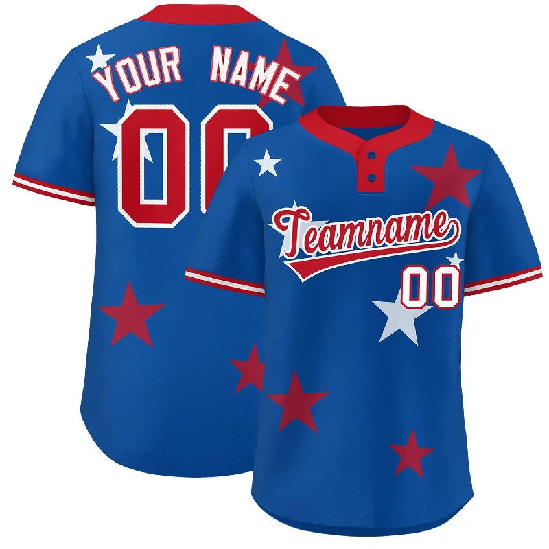 Custom Royal Red Personalized Star Graffiti Pattern Authentic Two-Button Baseball Jersey Street