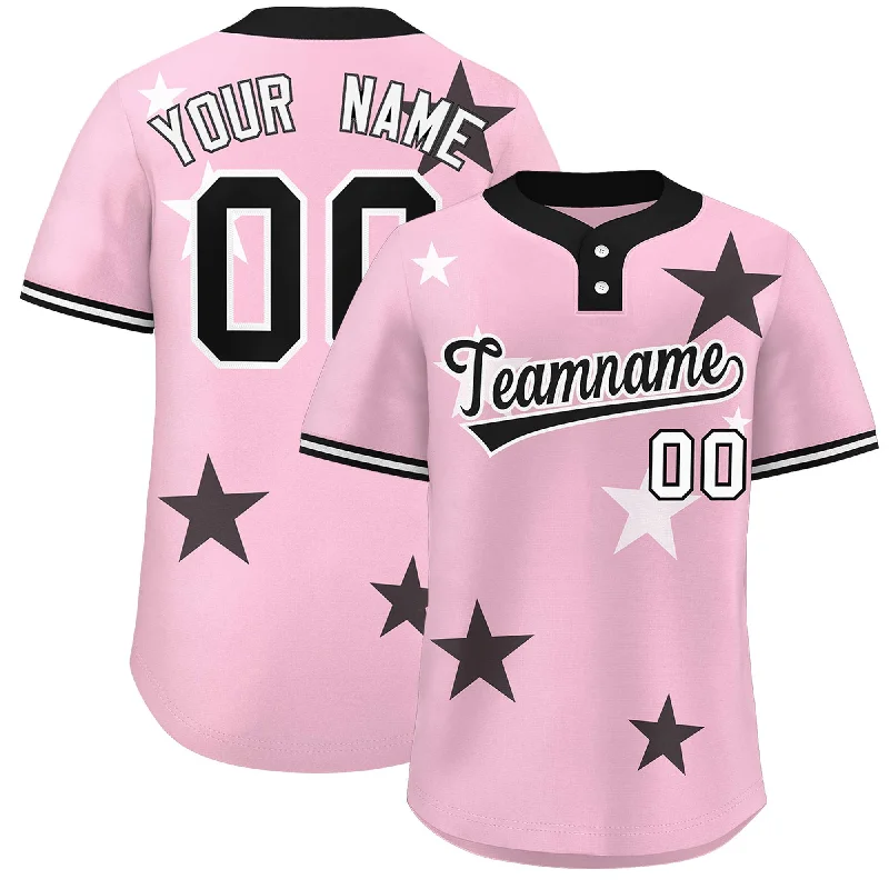 Custom Light Pink Black Personalized Star Graffiti Pattern Authentic Two-Button Baseball Jersey Masculine Men's Thick