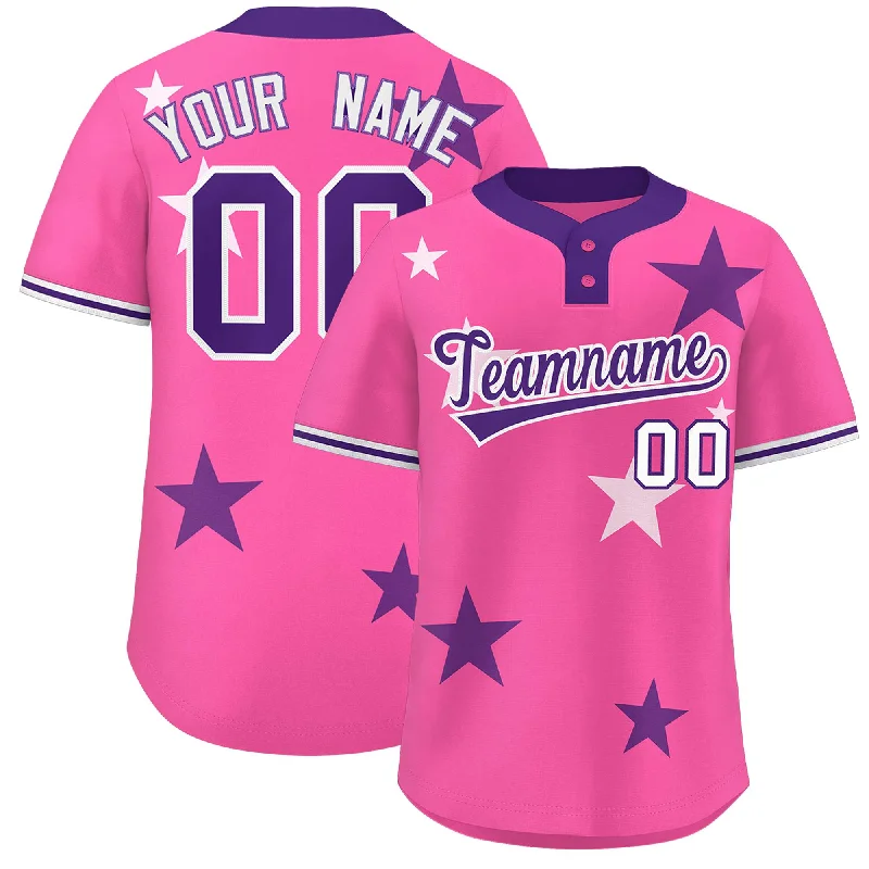 Custom Pink Purple Personalized Star Graffiti Pattern Authentic Two-Button Baseball Jersey Cozy Men's Sherpa