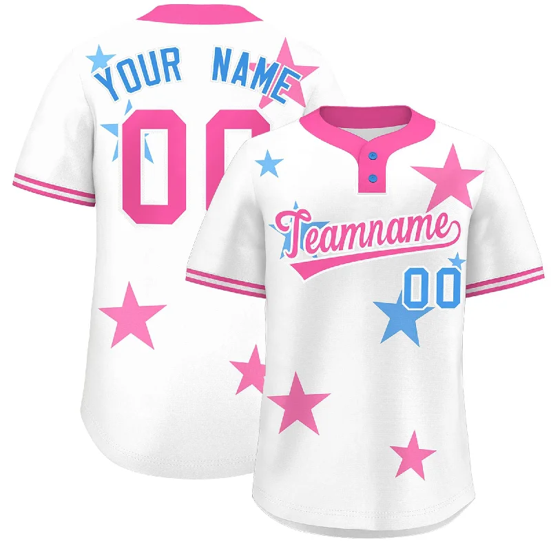 Custom White Pink Personalized Star Graffiti Pattern Authentic Two-Button Baseball Jersey Dynamic Men's Moto