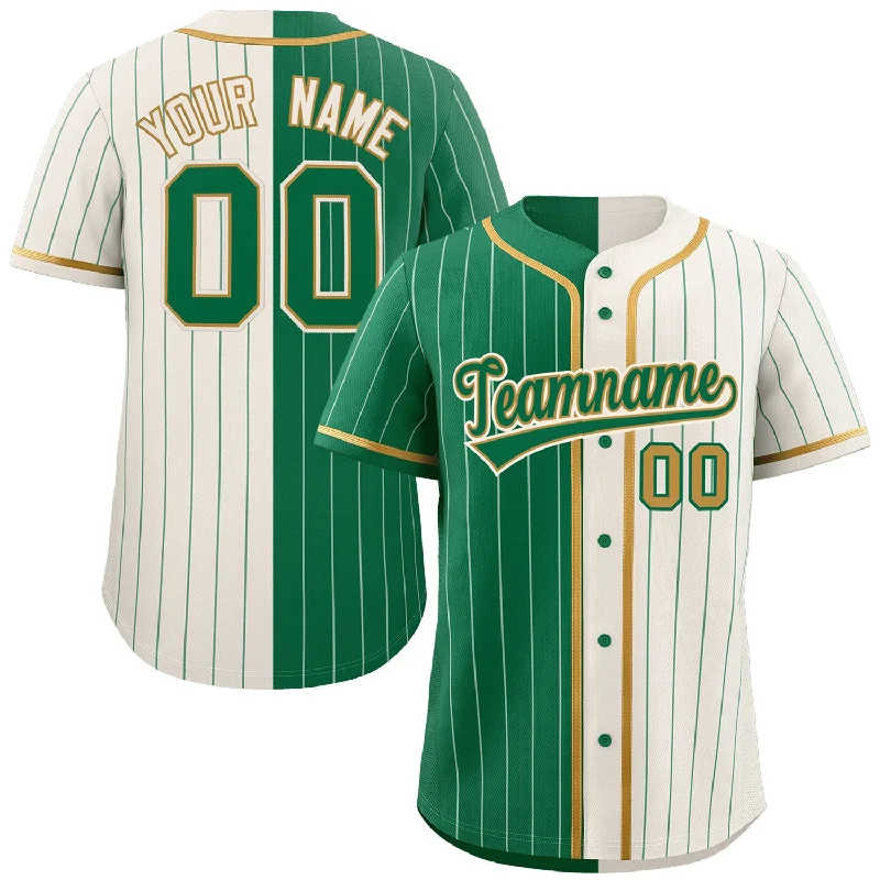 Custom Kelly Green Cream Two Tone Striped Fashion Authentic Baseball Jersey Practical Men's Multi