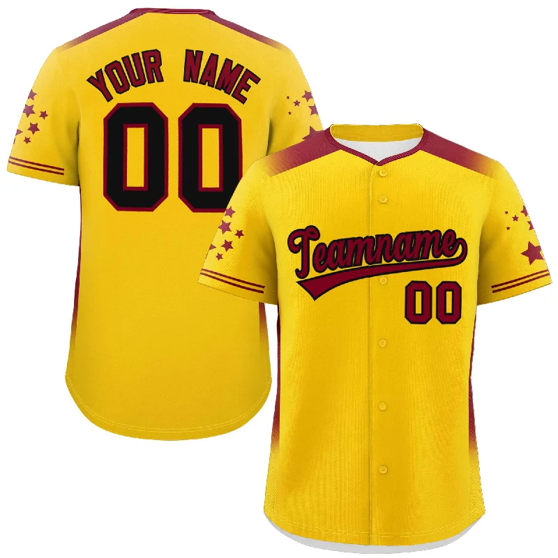 Custom Gold Crimson Gradient Side Personalized Star Pattern Authentic Baseball Jersey Artistic Men's Avant