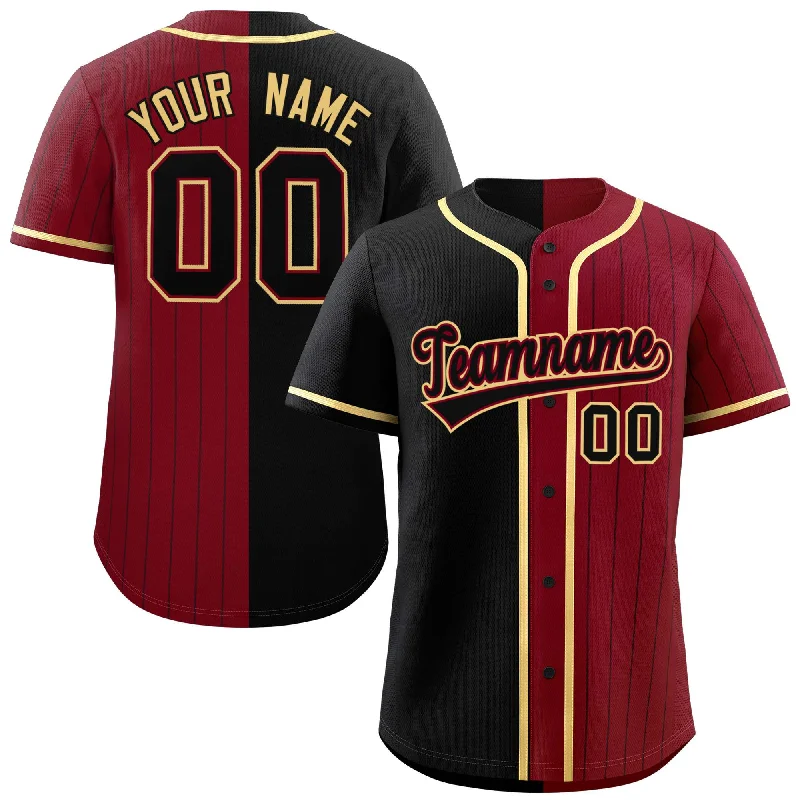 Custom Black Crimson Stripe-Solid Combo Fashion Authentic Baseball Jersey Cool Men's Distressed