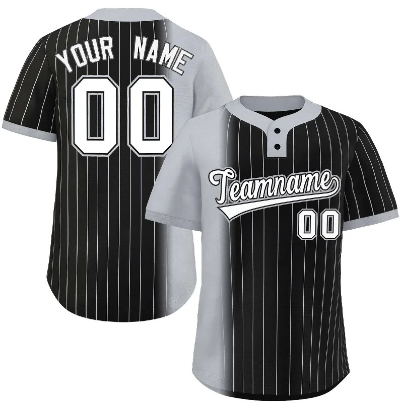 Custom Gray Black Gradient Stripe Fashion Authentic Two-Button Baseball Jersey Monochromatic All