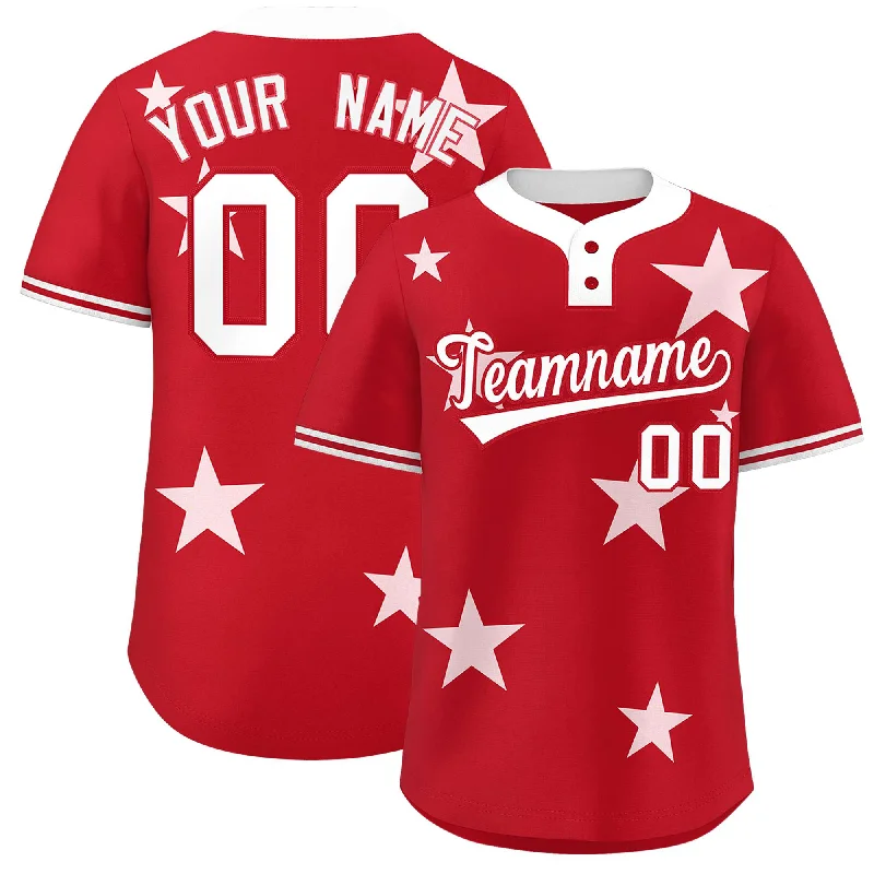 Custom Red White Personalized Star Graffiti Pattern Authentic Two-Button Baseball Jersey Gym