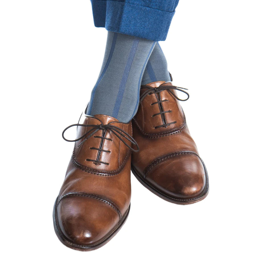 The Shirt Shop Socks - Gray with Blue Vertical Stripe - Over the Calf Modern Men's 