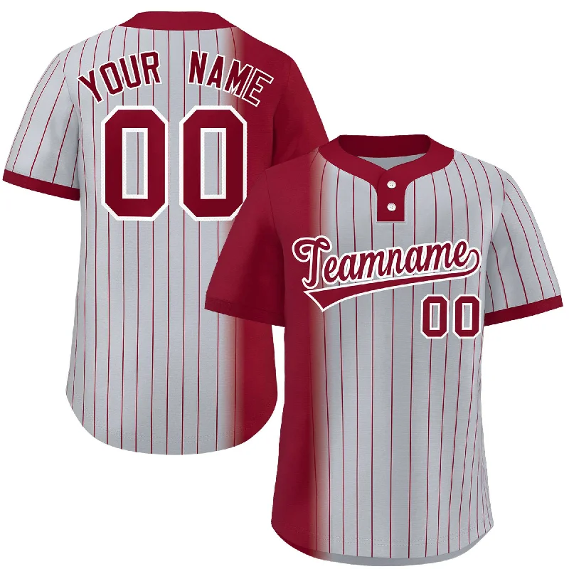 Custom Crimson Gray Gradient Stripe Fashion Authentic Two-Button Baseball Jersey Hip Men's Urban