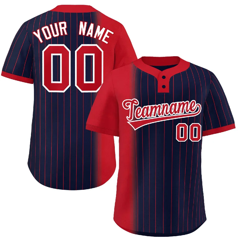 Custom Red Navy Gradient Stripe Fashion Authentic Two-Button Baseball Jersey Bold Men's Animal