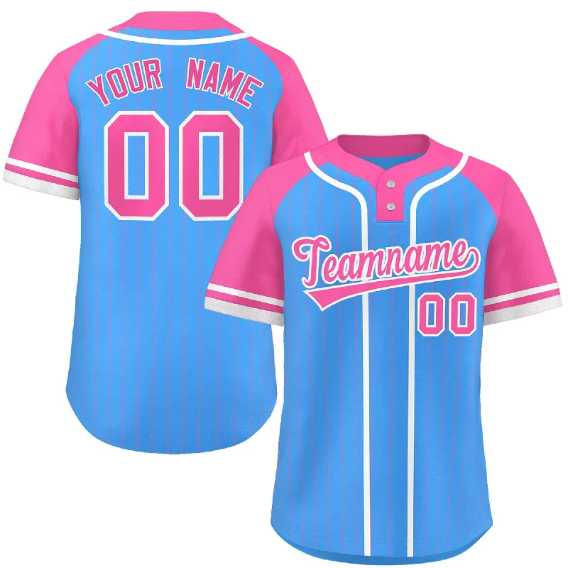 Custom Powder Blue Pink-White Stripe Fashion Raglan Sleeves Authentic Two-Button Baseball Jersey Practical Men's Quick