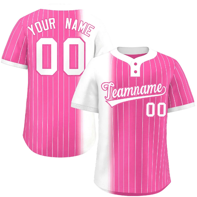 Custom White Pink Gradient Stripe Fashion Authentic Two-Button Baseball Jersey Lumberjack